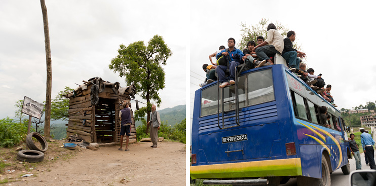 Shack, Nepal, Trip to Bhaktapur, Bus, Passengers on Roof, Arniko Rajmarg (Highway)