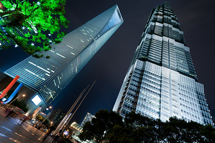 Shanghai, China. Jin Mao Tower and Shanghai World Financial Center.